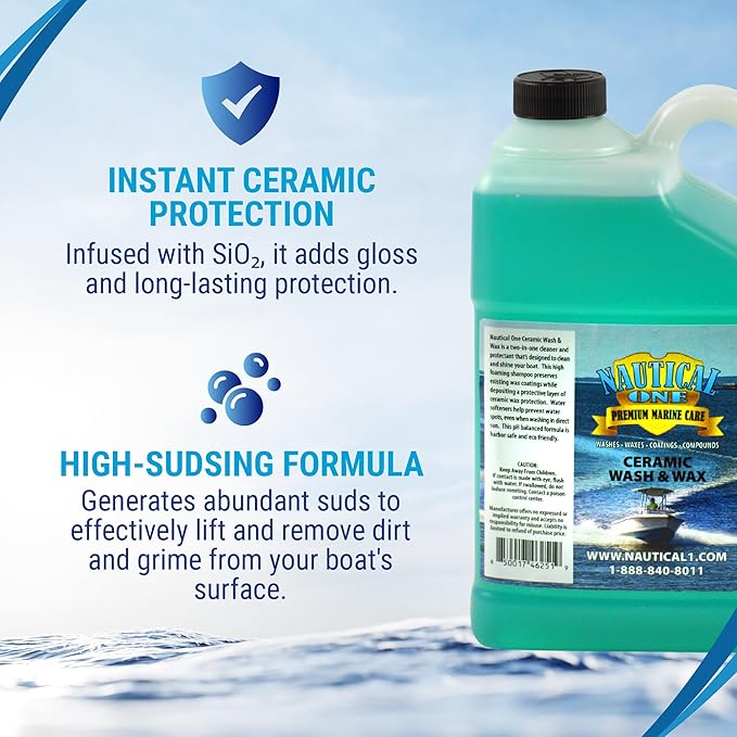 Nautical One - Ceramic Wash And Wax - Boat Wash Soap with SiO2 Ceramic Coating Protection - High Suds (128 oz)