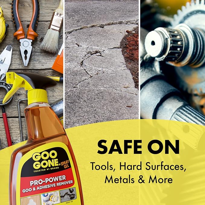 Goo Gone Pro-Power Spray Gel Adhesive Remover - Surface Safe, Great Cleaner, No Harsh Odors, Removes Stickers, Can Be Used On Tools, 24 Ounce, 2 Pack with Scraper Tool