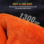 48”x24” Car Drying Towel, XXL Dual Sided Microfiber SUV Cleaning Towel 1300GSM Lint-Free & Scratch-Free Super Absorbent RV Drying Cloth Machine Washable (Black-BrightOrange)