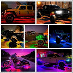 RGB LED Rock Lights Kit, 10 pods Multicolor Neon Light with Bluetooth App/Remote Control Flashing Music Mode, Aluminum Metal, IP68 Waterproof, 12v for Truck ATV UTV SUV