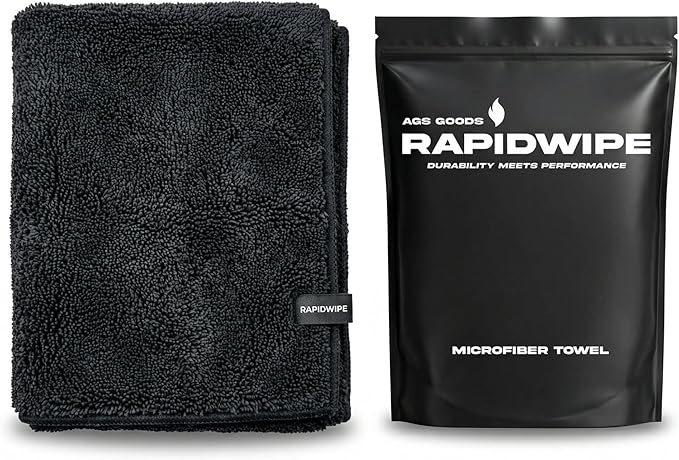 RAPIDWIPE 24" x 36" Ultra Drying Towel 1300 GSM Twisted Loop Microfiber, Super Absorbent, No Streaks or Lint, Double Sided – Reusable Car Wash Towel, Auto Detailing Cloth,