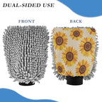 Qilmy Sunflower Seamless Fabric Microfiber Chenille Car Wash Sponge Scratch Free Car Wash Mitt Absorbent Mitt Sponge for Trucks SUVs Car Washing Home Cleaning, Medium