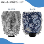 YETTASBIN Chinese Dragon 2PCS Car Wash Mitts, Ultra Absorbent Chenille Microfiber Car Washing Gloves, Scratch-Free Lint-Free Auto Cleaning Mitt, Machine Washable Elastic Cuff Car Wash Sponge