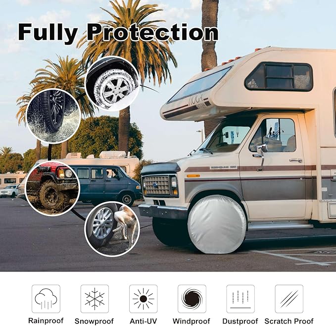 Explore Land Weatherproof Tire Covers 4 Pack Alumium Wheel Protector for Truck, SUV, Trailer, Camper, RV,S (Fits Diameter 29"-31.75"), Silver, Set of 4