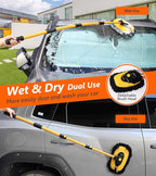 EVERRUSH 56.7" Car Wash Brush Mop Kit Microfiber Car Washing Sponge Mitt with Long Handle Car Cleaning Supplies Tools RV Washing Duster Exterior Scratch Free, Chenille Replacement Head Extension Pole