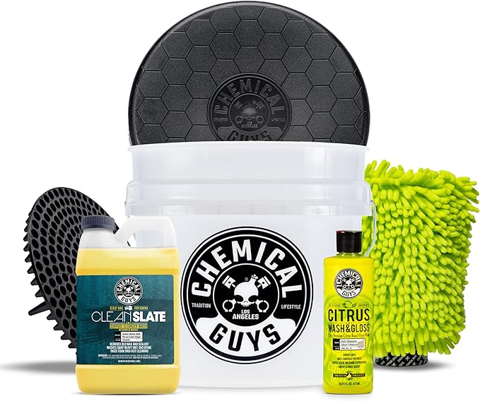Chemical Guys CWS80364BK Car Wash Detailing Bucket, Mitt & Accessories Bundle (6 Items) Featuring Clean Slate Deep Surface Cleaning Car Wash Soap, 64 oz (.5 Gal) - for Cars, Trucks, SUVs, RVs & More