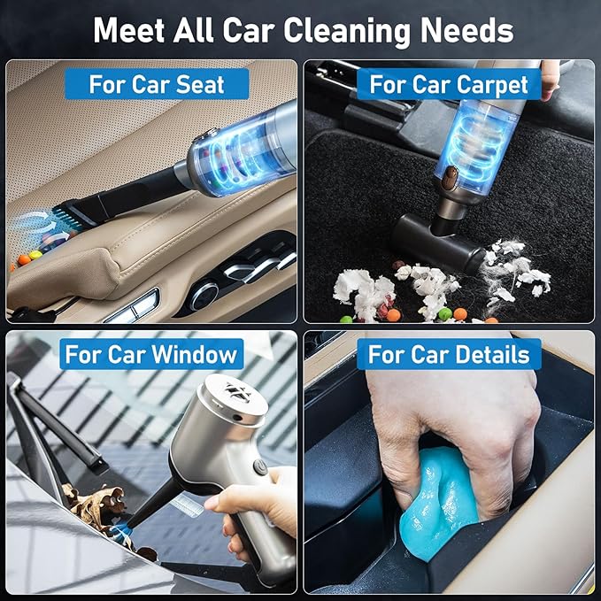 ColorCoral Portable Car Vacuum, Cordless Handheld Vacuum Cleaner with 2Pack Cleaning Gel, Air Duster Computer Vacuum Cordless Rechargeable for Car Interior, Keyboard Cleaner, Home Cleaning