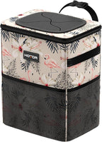 HOTOR Car Trash Can with Lid and Storage Pockets - 100% Leak-Proof Organizer, Waterproof Garbage Can, Multipurpose Trash Bin for Car, 2 Gallons, Flamingo