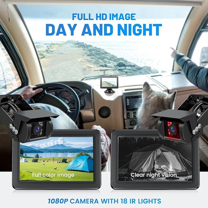 EWAY Wireless RV Backup Camera for Furrion Pre-Wired System: 5" IPS Monitor & 1080P Back Up Cam Flexible Rear View Waterproof w/IR Night Vision, Easy Setup for RVs Campers Travel Trailers Motorhomes