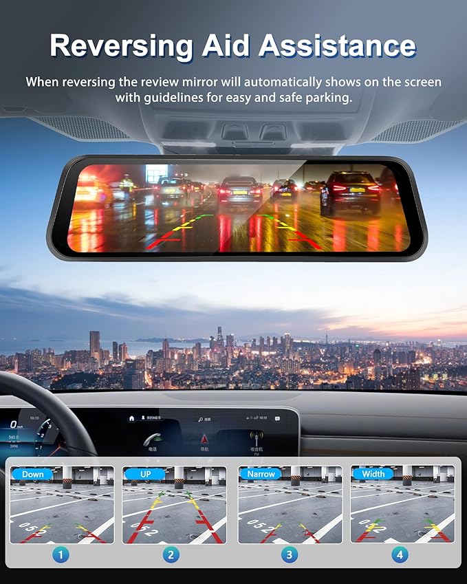 2025 9.66" 1080P Rear View Mirror Camera Front and Rear Dash Cam for Cars & Trucks - G-Sensor, Reverse Assist, GPS Tracking, WDR & HDR Night Vision, 64GB Card