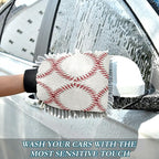 Qilmy Baseball Stitches Microfiber Chenille Car Wash Sponge Scratch Free Car Wash Mitt Absorbent Mitt Sponge for Trucks SUVs Car Washing Home Cleaning, Medium