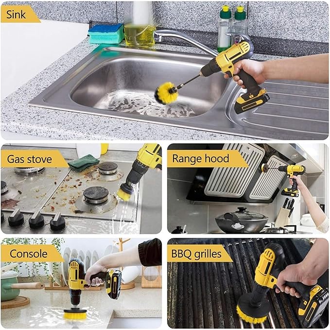 Drill Brush Attachment Set Power Scrubber Wash Cleaning Brushes Tool Kit With Extension For Clean Car Wheel Tire Glass Windows(2inch)