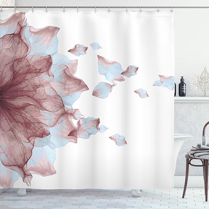 Ambesonne Flower Shower Curtain, Abstract Themed Modern Futuristic Image with Water Like Colored Artwork Print, Cloth Fabric Bathroom Decor Set with Hooks, 69" W x 75" L, Dried Rose
