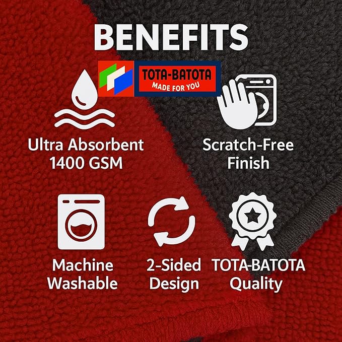 Microfiber Car Towel with Twisting Yarn,1400GSM Ultra Absorbent,16" BY16, Scratch-Free, Machine Washable, Bonus 30x30cm Towel Durable for Him/Her (Red/Gray)