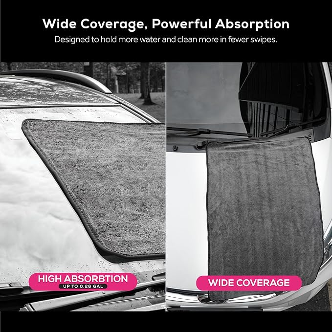 Large Microfiber Drying Towel for Cars – Ultra-Absorbent Plush, Scratch-Safe & Streak-Free Car Wash and Detailing Towel, XL 36 x 24 in, for Cars, SUVs & Trucks