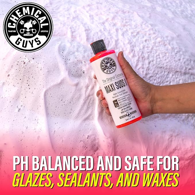 Chemical Guys CWS_101 Maxi-Suds II Foaming Car Wash Soap (Works with Foam Cannons/Guns or Bucket Washes) Safe for Cars, Trucks, Motorcycles, RVs & More, 128 fl oz (1 Gallon), Cherry Scent