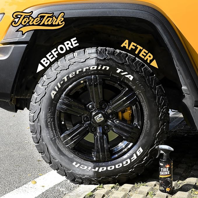 toretark Ceramic Tire Shine Spray — High-Gloss Wet Look Tire Coating with Ultra-Dense Nylon Brush Applicator, UV Protection, Long-Lasting Shine for Car Truck RV Motorcycle (16 Fl Oz)