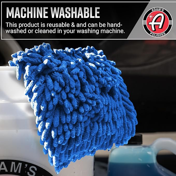 Adam's Chenille Car Wash Mitt - Premium Soft Microfiber Washing Glove for Car Cleaning & Detailing, Safe, Scratch-Free for Auto, Truck, RV, Motorcycle & More (Blue, 1pk)