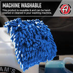 Adam's Chenille Car Wash Mitt - Premium Soft Microfiber Washing Glove for Car Cleaning & Detailing, Safe, Scratch-Free for Auto, Truck, RV, Motorcycle & More (Blue, 2pk)