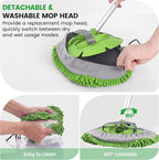 Car Wash Brush with Long Handle, 60'' Car Wash Mop, 7Pcs Chenille Microfiber Cars Washing Kit with Window Squeegee/Microfiber Towels /Wheel Brush for Cars RV Truck Boat Floor Window, Green