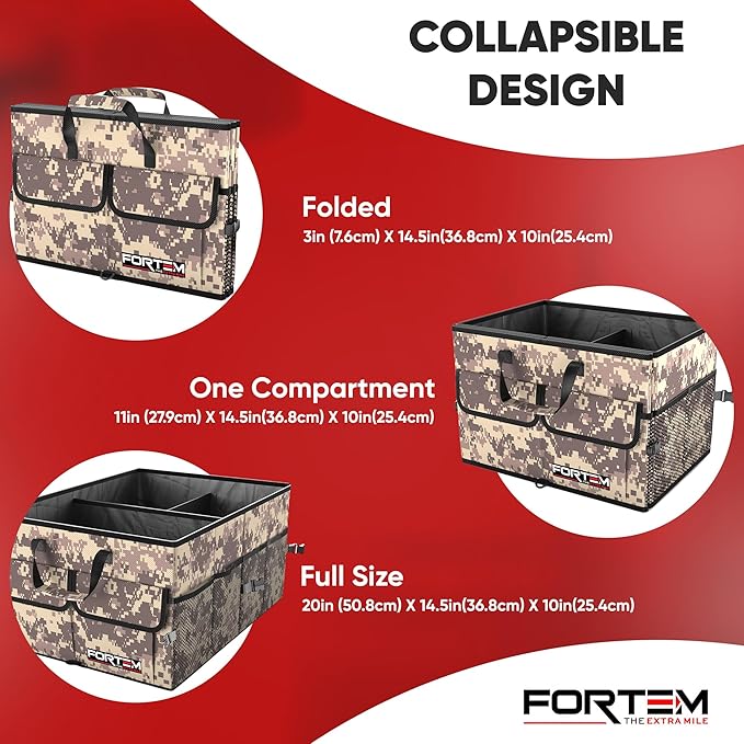 FORTEM Trunk Organizer For SUV Car Trunk Organizer, Foldable Storage, Car Accessories for Women Men, Collapsible Bag, Perfect Christmas Gifts, 600D Oxford, Non Slip Bottom, Straps, Soft Cover (65L)