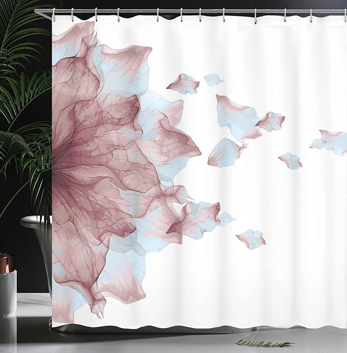 Ambesonne Flower Shower Curtain, Abstract Themed Modern Futuristic Image with Water Like Colored Artwork Print, Cloth Fabric Bathroom Decor Set with Hooks, 69" W x 75" L, Dried Rose