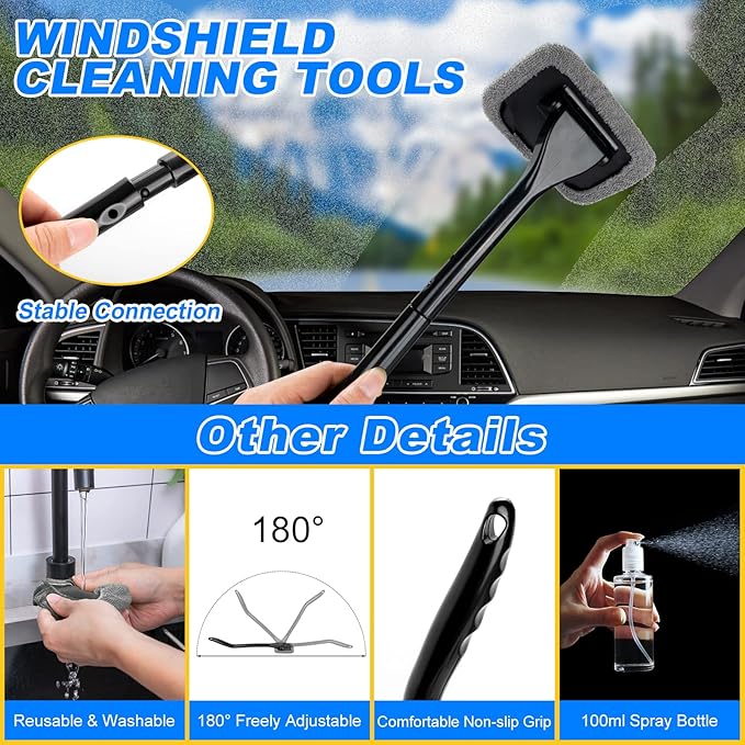 AUTODECO 41Pcs Car Cleaning Wash Kit Interior Detailing Cleaner Kit with High Power Handheld Vacuum, Collapsible Bucket, Windshield Tool, Snow Shovel, Tire Brush, Complete Car Care Tools, Black