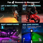 16PCS Motorcycle RGB LED Light Kit with Handlebar Switch Brake Turn Signal, Multicolor Underglow Lights with APP/RF Remote, Neon Strips Accent 12V Waterproof for Cruiser,Touring & Adventure Motorcycle