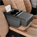Zpana Car Center Console Armrest Pillow, Memory Foam Leather 4 in 1 Vehicle Arm Rest Cover with Tissue Box 2 Side Storage Bag Cup & Phone Holder, Auto Armrest Cushion, Universal Fit (Gray)