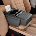 Zpana Car Center Console Armrest Pillow, Memory Foam Leather 4 in 1 Vehicle Arm Rest Cover with Tissue Box 2 Side Storage Bag Cup & Phone Holder, Auto Armrest Cushion, Universal Fit (Gray)