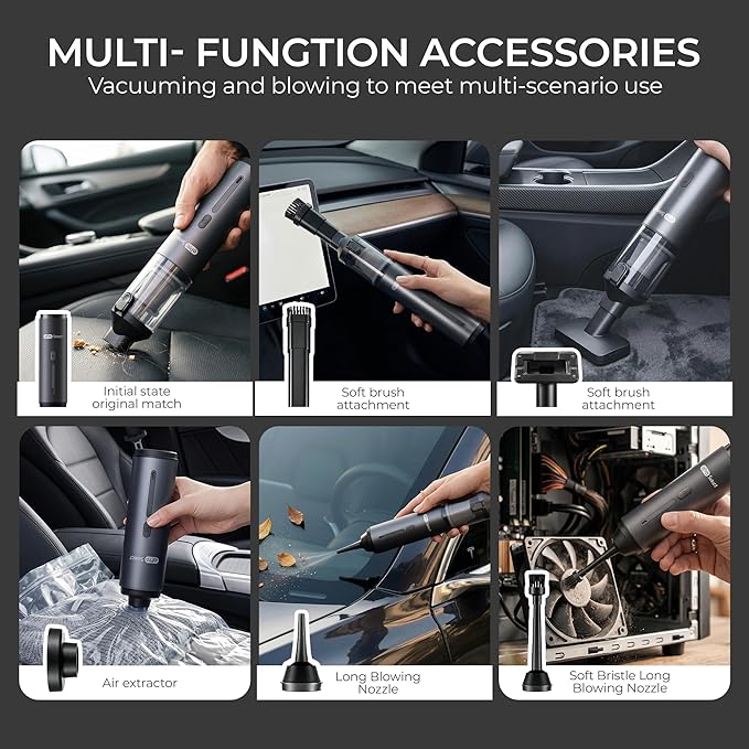 Apical Life Handheld Vacuum Cleaner, EV1396 Cordless 100W 16000Pa Strong Suction with 14–24 Min Runtime, Multi-Nozzle Design & Floor Brush for Home Cleaning, Car Detailing & Tight Spaces