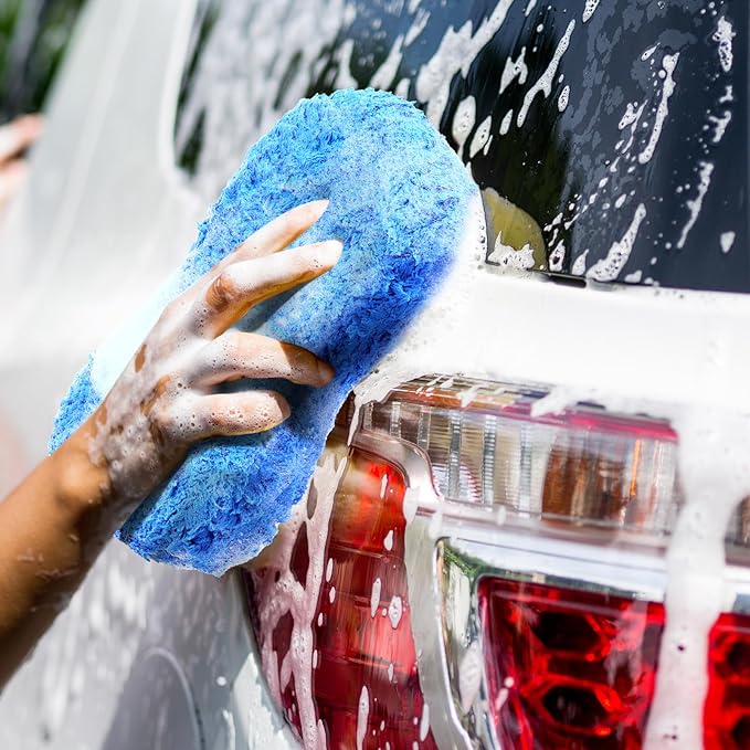 Tanlade 4 Pcs 2 Pack Large Microfiber Car Wash Sponge for Cleaning, Non Scratch Microfiber Sponges for Car Washing Supplies, Trucks and Motorcycles (Orange,Blue,Yellow,Gray)