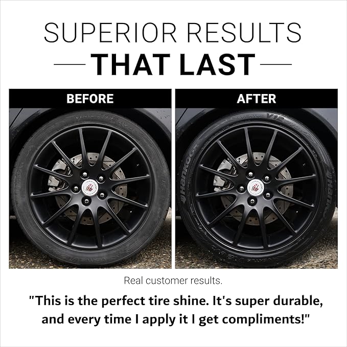 CAR GUYS Tire Shine Spray - The Perfect Deep Black Shine - Long Lasting Car Tire Dressing - No Sling & Dry to Touch - 18 Oz Kit with Applicator