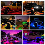 RGB LED Rock Lights Kit, 12 pods Multicolor Neon Light with Bluetooth App/Remote Control Flashing Music Mode, Aluminum Metal, IP68 Waterproof, 12v for Truck ATV UTV SUV