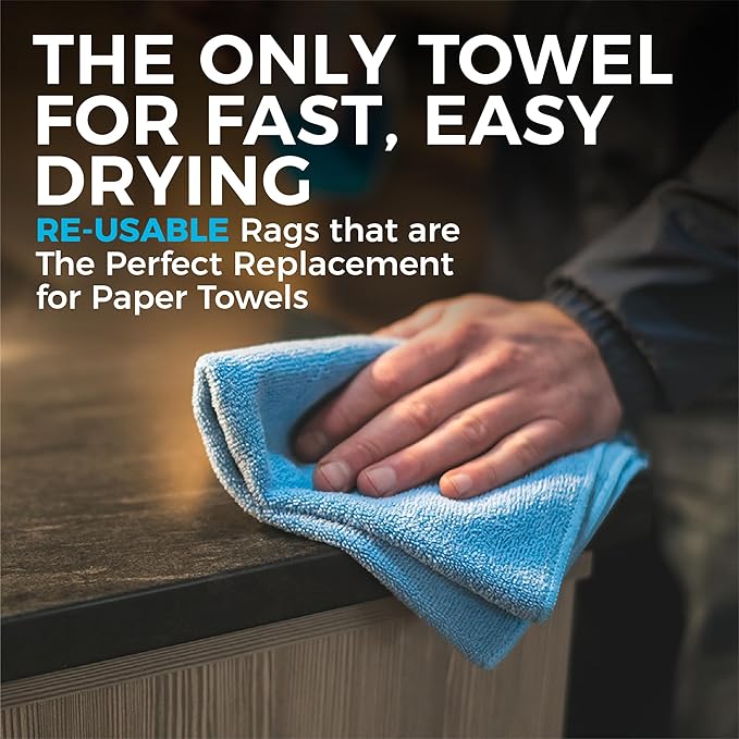 The Rag Company - All-Purpose Microfiber Terry Cleaning Towels - Commercial Grade, Highly Absorbent, Lint-Free, Streak-Free, Kitchens, Bathrooms, Offices, 300gsm, 16in x 16in, Green (12-Pack)