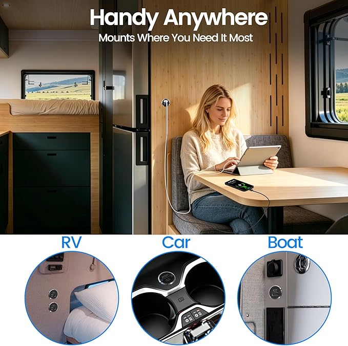 12V USB Outlet All-Aluminum QC 3.0 USB-A & USB-C PD3.0 Dual High-Speed Charger Socket, Recessed Mount Type-A Type-C Port for Camper Van Trailer RV Boat Truck (Big Version*2)