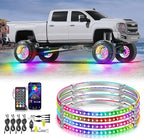 Nilight 4PCS 15.5inch Wheel Ring Lights Deram Color with APP and Remote Control Neon Lights Million Colors w/Turn Signal and Braking Function for Car Van SUV Truck