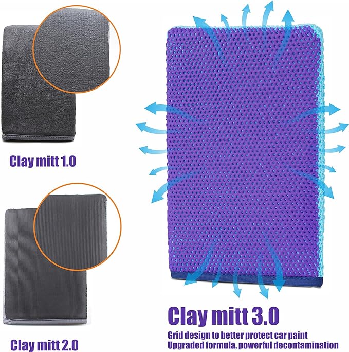 Auto Detailing Clay Bar Mitt, Detailing Clay Mitt for Paint, Glass, Wheels, Car’s Paint Claying, Paint Prep for Wax, Polish and Sealant (8.7in. x 5.7in, Purple)