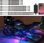 10Pcs Motorcycle LED Underglow Kit, RGB LED Strips Lights with APP Control, Compatible with Harley Davidson, Honda, Kawasaki, Suzuki