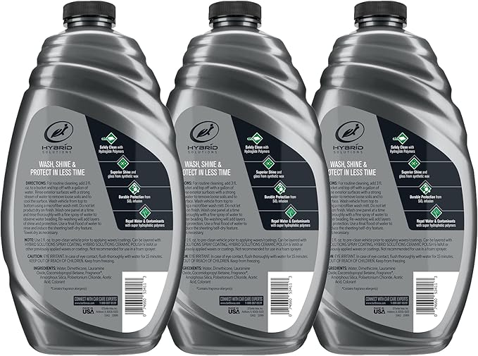 Turtle Wax Hybrid Solutions Ceramic Car Wash and Wax, Gentle pH Neutral Car Cleaner with Extreme Water Beading Paint Protection, High Gloss Spot-Free, Car Wax Shine, Fruity Scent, 48 oz (Pack of 3)