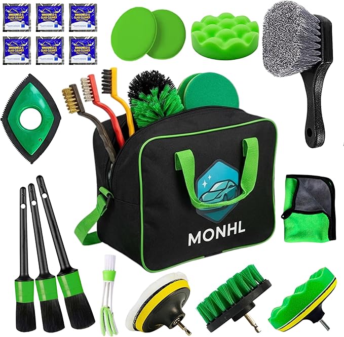 26Pcs Car Detailing Kit, Car Detailing Brush Set with Drill Brush Attachments, Car Detailing Brushes, Wheel & Tire Brush, Microfiber Towels, Wash Mitt, Pet Hair Remover for Interior & Exterior