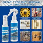Multi-functional Quick-Acting Rust Removal Spray, 100ml Portable Iron Powder Remover, Portable Easy-Spray Cleaner for Metal Surfaces, Bikes, Tools, Furniture Maintenance (2 pcs)