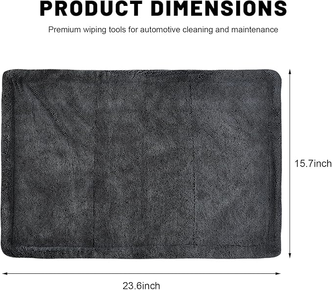 Car Microfiber Towels, 23.6" × 15.7" Ultra Absorbent Drying Towel Twisted-Loop Detailing Cloth, 1200GSM Thick Cleaning Cloth Scratch-Free Quick Dry Towel for Car Truck SUV