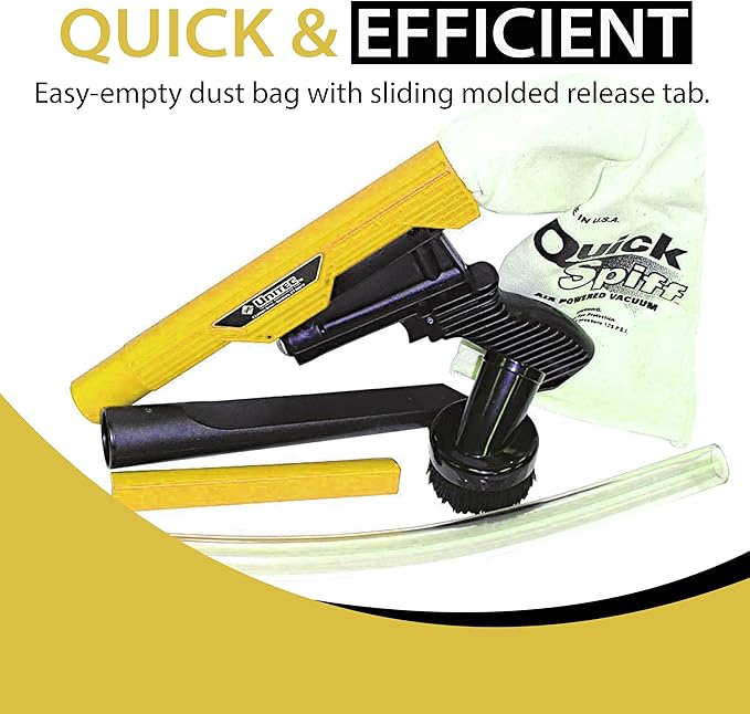 Zendex Tool - QuickSpiff Venturi Air Vacuum with Easy Empty Dust Bag - No Electricity Pneumatic Vacuum with Powerful Suction for Industrial and Personal Use - Yellow