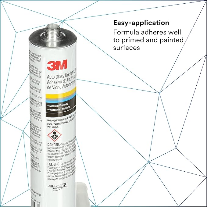 3M Auto Glass Urethane Windshield Adhesive, 08693, Medium Viscosity, High-Strength, Fast-Curing, 310 mL/10.5 fl oz Cartridge , Black