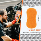 Tanlade 2 Pcs Large Microfiber Car Wash Sponge for Cleaning, Non Scratch Microfiber Sponges for Car Washing Supplies, Trucks and Motorcycles (Blue,Orange)