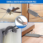 UIMO Microfiber Feather Duster 5-in-1 Kit for Dusting and Cleaning – 30–100" Extension Pole, Anti-Slip Grip, Bendable Washable Heads for Ceiling Fan, Furniture, Car (Blue)