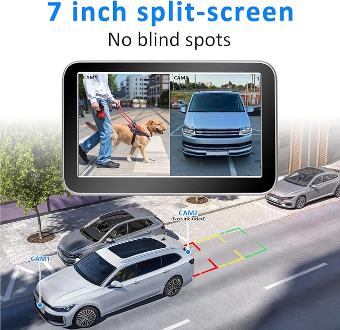 HD 1080P Wireless Backup Camera for Trucks - 7 Inch Monitor with Backup Camera for Pickups Trucks, Cars, SUVs - Color Night Vision, 2 Channels, Easy Install for Towing & Parking