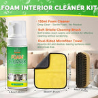 Car Interior Foam Cleaner, All-in-One Kit with Soft Brush & Microfiber Towel, Deep Clean Seats, Carpet & Upholstery, No-Rinse, Safe on Leather, Fabric, Vinyl & Plastic, 150ml (5oz)