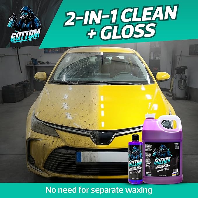 Gottom Car Wash Soap & Wax, (16 oz), Frozen Grape Scent - Ultra Foaming Car Shampoo for Foam Cannon & Bucket Wash, Carnauba Wax Formula for a Glossy Finish, High Suds & Safe for Paint